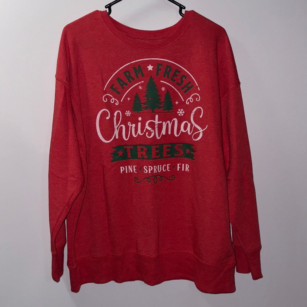 Holiday Time Red Farm Fresh Christmas Trees Sweatshirt - Size Large (12-14)